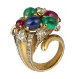 Enrico Serafini multi-stone, diamond and 18k yellow gold cornucopia ring
