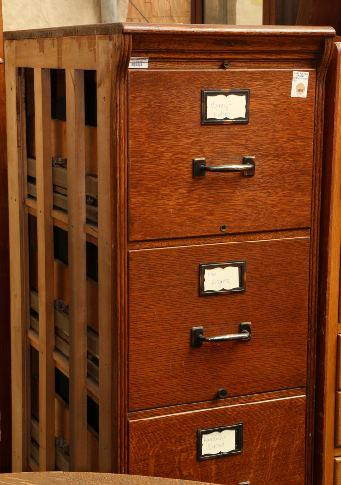Four-drawer quarter sawn oak filing cabinet, 53"h x 16"w x 29"d - Image 2 of 4