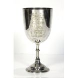 1901 silver plated rowing trophy, 10"h, 4.5"dia.