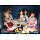 (lot of 5) Early German bisque dolls, makers include Max Handwerck, Armand Marseille, and Simon