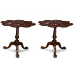 Pair of Chippendale style solid mahogany tilt-top supper tables