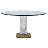 Spectrum Ltd., Washington, Rome dining table, having a circular plate glass top with beveled edge,