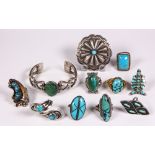 (Lot of 11) Turquoise, silver and gold-filled jewelry Including 1) imitation turquoise, gold-