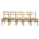 (lot of 5) Gio Ponti for Cassina, suite of five Modernist Leggera ashwood and woven chairs