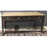 Chinese wooden table, fronted by four drawers with ring pulls, all raised on four square supports,