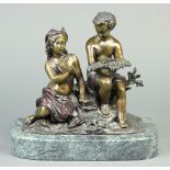 After Albert-Ernest Carrier patinated bronze figural sculpture, depicting young children in a