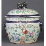 Chinese large porcelain tureen, birds perched on flowering branches above peonies, lid decorated