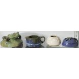 (lot of 4) Fulper Pottery group, consisting of a semi-gloss off-white vase with craquelure and
