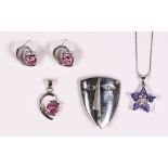 (Lot of 3) synthetic stone and sterling silver jewelry Including 1) synthetic pink stone and