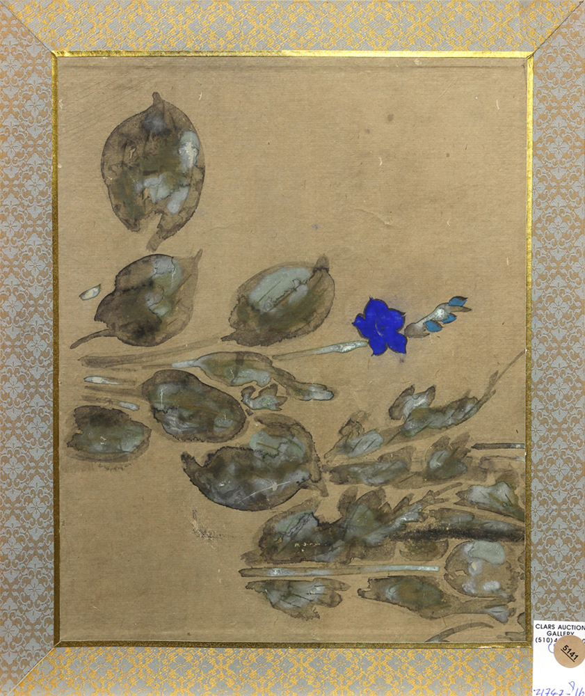 (lot of 5) Japanese ink and colors on silk, matted fragments from 18th-19th century byobu screen, - Image 2 of 6