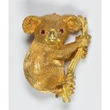 Ruby and 18k yellow gold Koala brooch