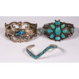 (Lot of 3) Native American turquoise, silver bracelets Including 2) turquoise and silver cuff