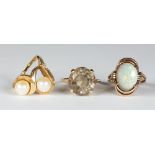 (Lot of 3) Multi-stone and yellow gold ring Including 1) round-cut smokey quartz, 14k yellow gold
