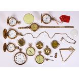 (Lot of 12) Gold-filled, metal watches and items Including 1) Waltham gold-filled open face