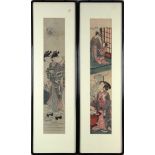 (lot of 2) Isoda Koryusai (Japanese, 1735-1790), woodblock print depicting a woman burning a