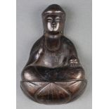 Japanese bronze Buddha, eyes closed and seated on a lotus dais, approx. 5"h