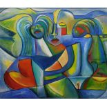 Francis Nnaggenda (Ugandan, b. 1936), Abstract Women, 1971, oil on masonite, signed and dated