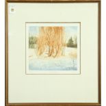 Harvey Kidder (American, 1918-2001), "Spring Snow," etching in colors, pencil signed lower right,