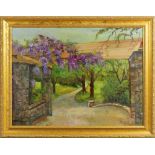 Wisteria in Bloom, oil on canvas board, signed "Grayhack" lower right, 20th century, overall (with