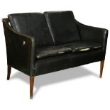 Danish Jaco Kjaer M?belhaandvaerk black leather settee with rosewood legs