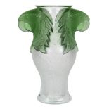 Lalique France "Macao" frosted jade and clear crystal vase