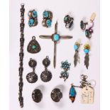 Collection of turquoise, imitation turquoise, coral, sterling silver and metal jewelry Including