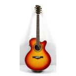 Cased Charvel-Jackson acoustic guitar having a starburst body, numbered 70542039, 42"l