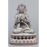 Sino-Tibetan bronze bodhisattva, the benevolent face framed by a five-point diadem, hands in