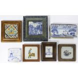 (lot of 6) Dutch tile group, 18th/19th Century, executed in blue, yellow and green glaze on a