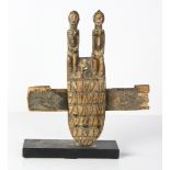 Dogon, Mali, West Africa, cross-bolt doorlock, with two seated figures, carved integrally, atop,