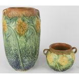 (lot of 2) Roseville Pottery ceramic vessel group, circa 1930, consisting of vases and