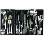 (Lot of 26) Assorted sterling silver and silver plate serving utensils, consisting of a Whiting