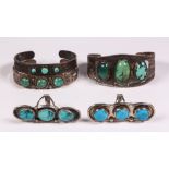 (Lot of 5) Native American multi-stone silver jewelry Including 3) turquoise, silver cuff