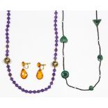 (Lot of 3) Multi-stone. metal jewelry Including 1) 8.0 mm, amethyst bead, enamel and metal bead,