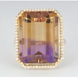 Ametrine, diamond and 14k yellow gold ring