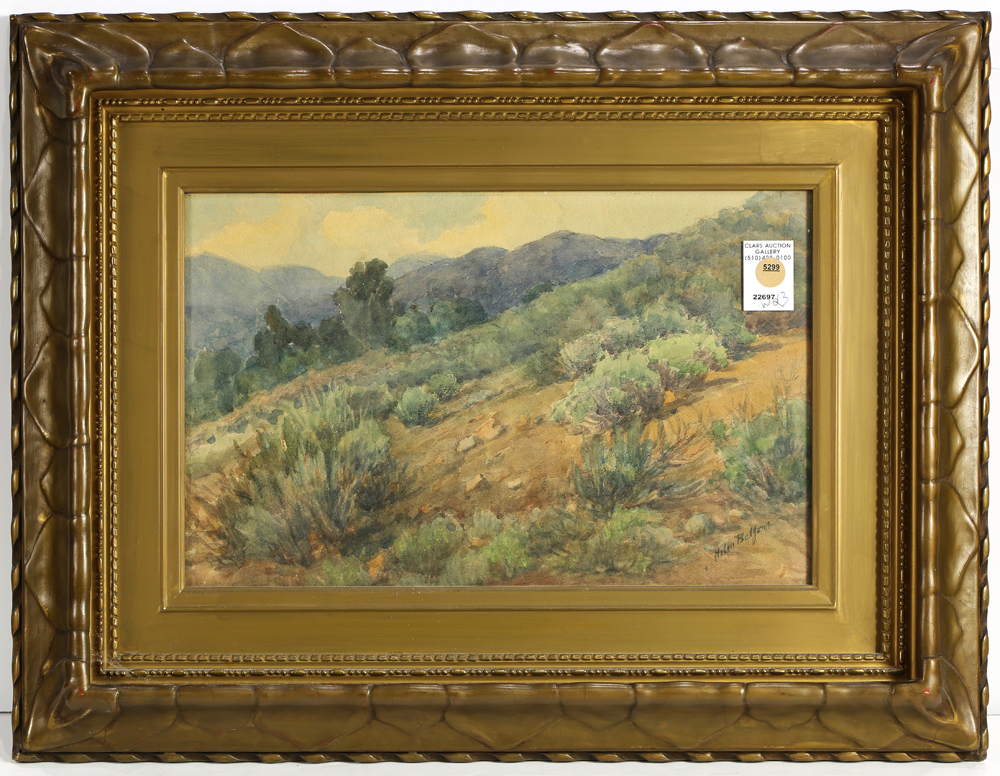 Helen Balfour (American, 1847-1925), "Hillside Landscape," watercolor, signed lower right, gallery