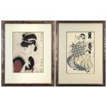 (lot of 2) Japanese woodblock prints: Kikugawa Eizan (1787-1867) depicting the courtesan Hanaogi:
