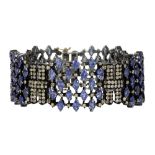 Tanzanite, diamond, blackened silver and 14k yellow gold bracelet