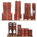 (lot of 13) Chinese gilt red lacquer furniture fragments, of various forms and patterns, some of