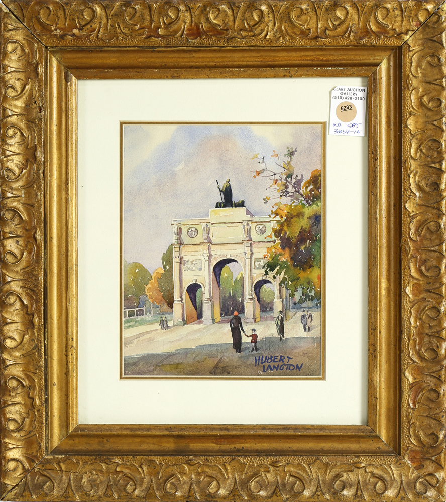 Hubert John Langton (American, 1889-1987), Archway with Figures, watercolor, signed lower right,