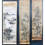 (lot of 3) Chinese scrolls, Landscapes, ink and color on paper: one signed 'Fang Yougu'; the