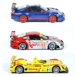 (lot of 3) Model cars including a Flying Lizard, a Porsche, and a Porsche RS Spyder, largest: 10.5"