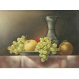 William Van Dalen (American, 20th century), Still Life with Green Grapes and Apples, oil on board,