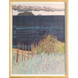 Untitled (Exotic Island with Distant Volcano), watercolor, signed "Miho Sumunovic" lower right, 20th