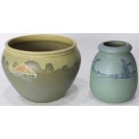 (lot of 2) Weller Pottery group, consisting of a vase and jardiniere, each with a continuous