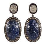 Pair of sapphire, diamond and silver-gilt earrings