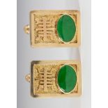 Pair of Jade and 14k yellow gold cufflinks