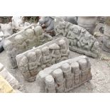 (lot of 4) South/Southeast Asian stone fragments, each carved with a row of figures, 32"w