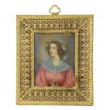 Continental signed portrait miniature, depicting a young beauty, in a gilt frame, signed