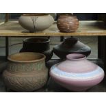 (lot of 4) Ceramic pottery group, consisting of a Brazilian incised clay pot from Belem, Para, 4"h x